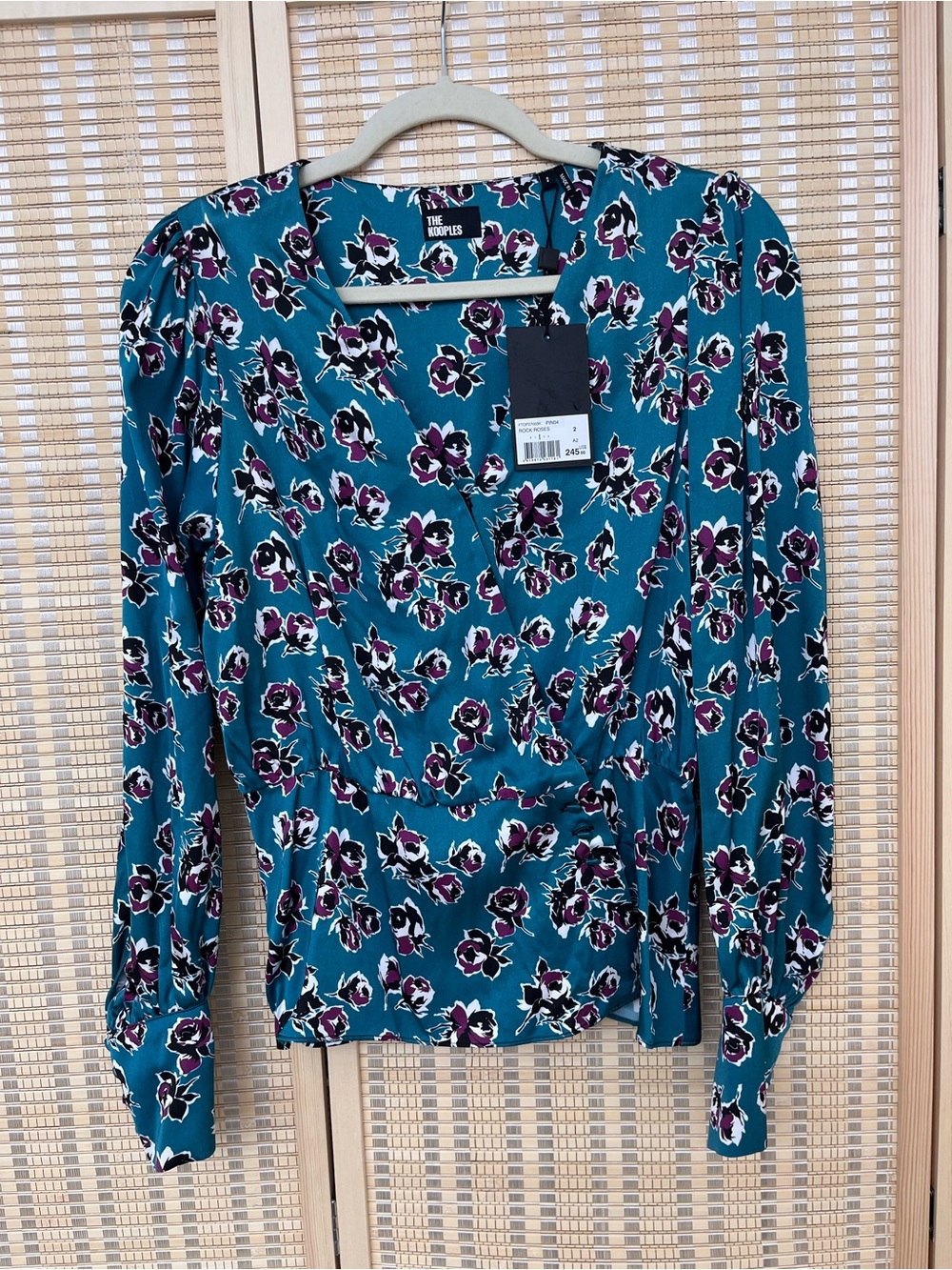 New turquoise The Kooples Floral Wrap-Style Blouse Sz M